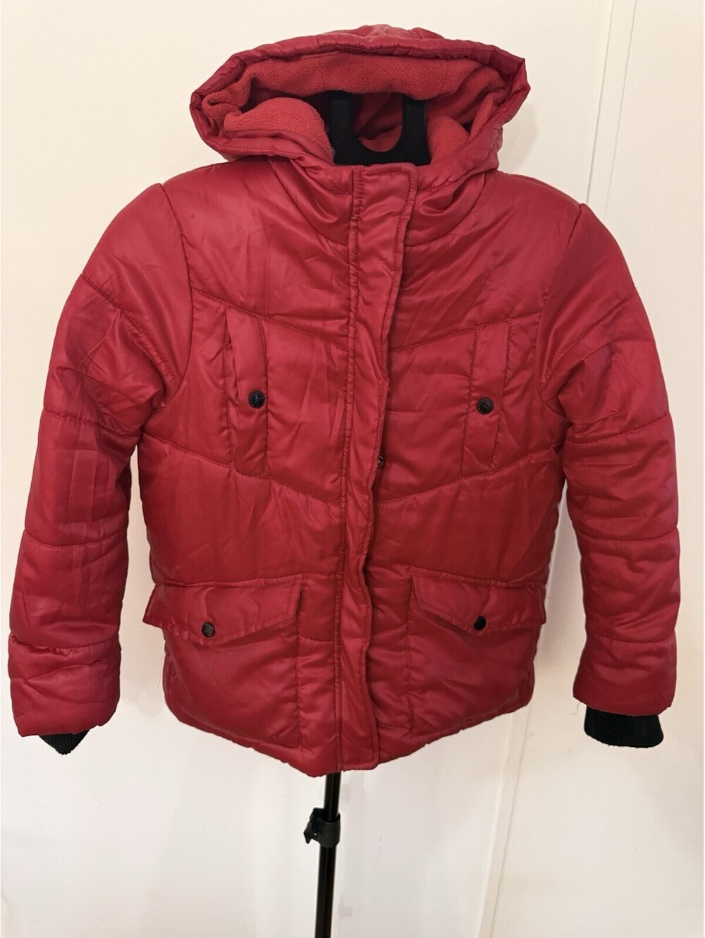Urban Republic Girls Red Hooded Parka Coat Size Large Zip Lined Pockets Mid